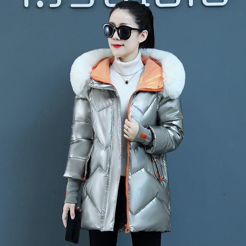 Осень и зима Яркая однотонная с капюшоном большой меховой воротник Свободная повседневная ветрозащитная утепленная теплая короткая женская куртка 5 цветов