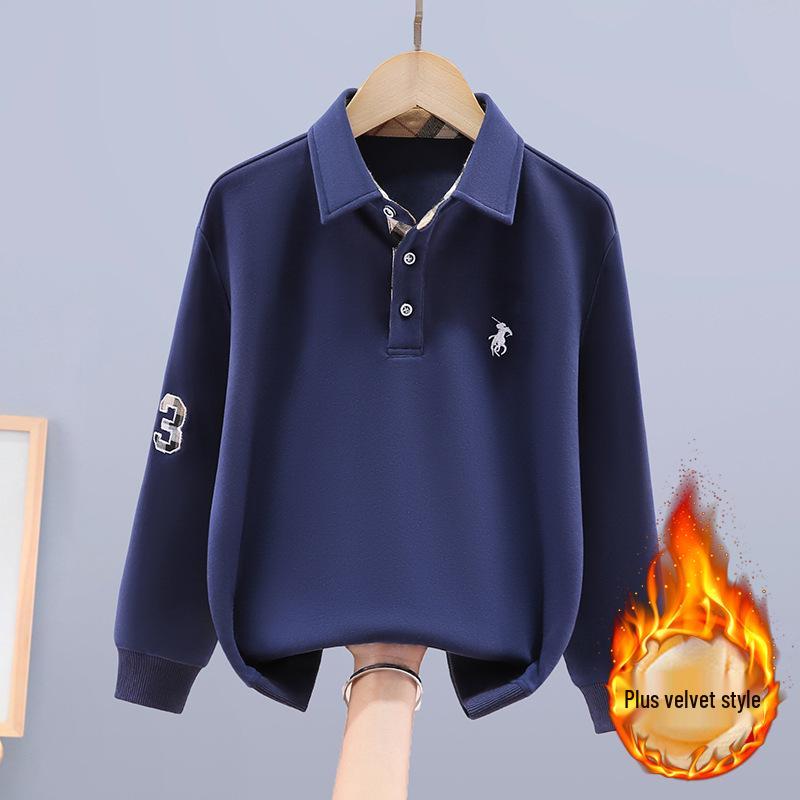 Boys' Stylish Korean Lapel Polo Sweatshirt - Spring Fashion for Big Kids