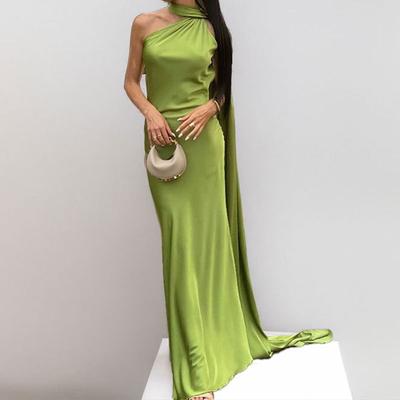 Стиль Женская летняя новая длинная юбка Темпераментная юбка с воланом на шее Платье в стиле знаменитости