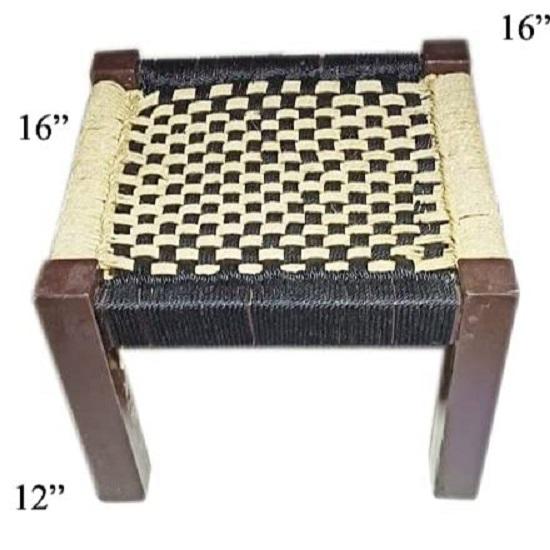 Wooden Chowki with Beige & Black | Chowki | Wooden Stool | Chowki (16 X 16 X12) Inch