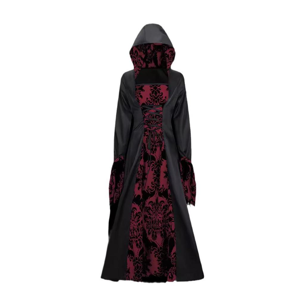 Vintage European Court-Style Hooded Long Sleeve Halloween Dress