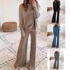 Solid Color Knit Two-Piece Set: Batwing Top & Wide-Leg Drawstring Pants for Autumn/Winter