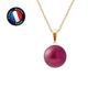 Pendant - - Genuine Freshwater Cultured Pearl 9-10 Mm Red - Yellow Gold - 42 Cm Chain