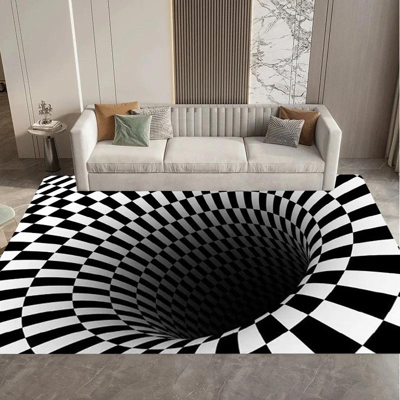 Визуальный 3D Черно-белый Сетчатый Иллюзия Вихревая Ловушка Коврик Ковер для Спальни Дивана Гостиной Декор ковер