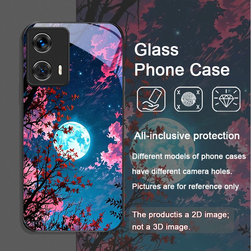 Чехол из закаленного стекла с узором «Лунное цветение вишни» для Motorola Moto G85 G84 G75 Edge 50 Fusion 40 Neo 30 Pro