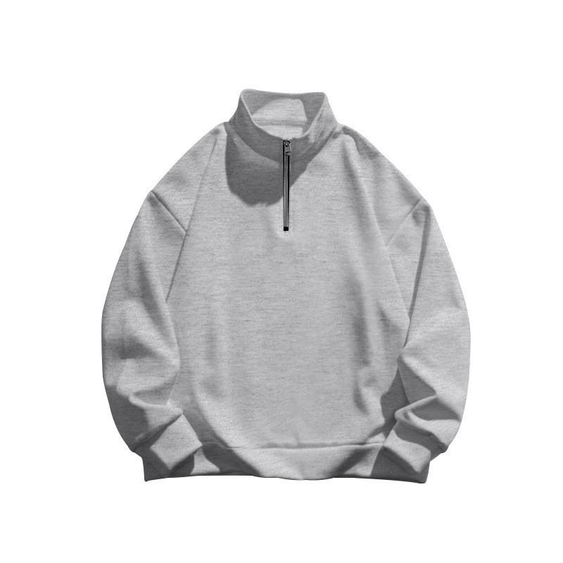 Мужской пуловер с воротником-стойкой и молнией до середины, 2025: Свободный повседневный крой для весны/осени