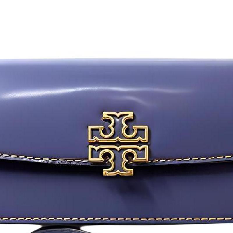 Tory Burch Britten Metal Logo Chain Shoulder Strap Patent Leather Crossbody Wallet Women wallet Deep-Blue 141071-506