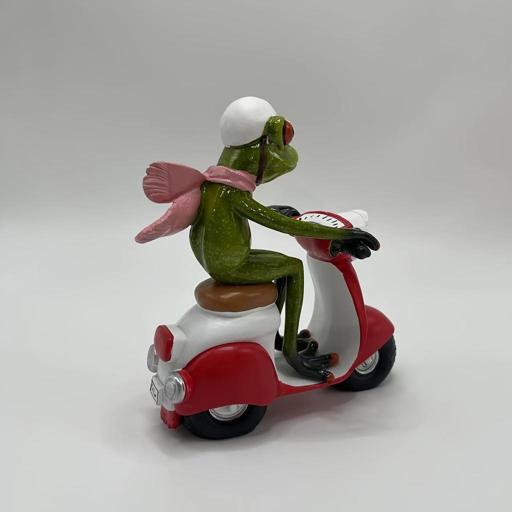 1pc Funny Motorcycle Frog Decor , Riding Red Scooter-like Motorcycle, with Helmet, Green Frog Decoration for Home, Office, Party