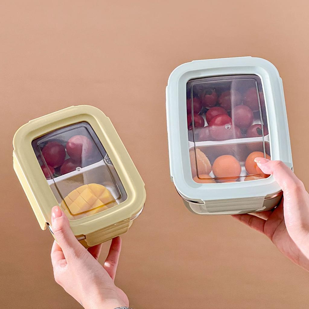 WORTHBUY 1/2 Grids Student Portable Large Capacity Lunch Box With Lid Microwave Leak-proof 304 Stainless Steel Food Container