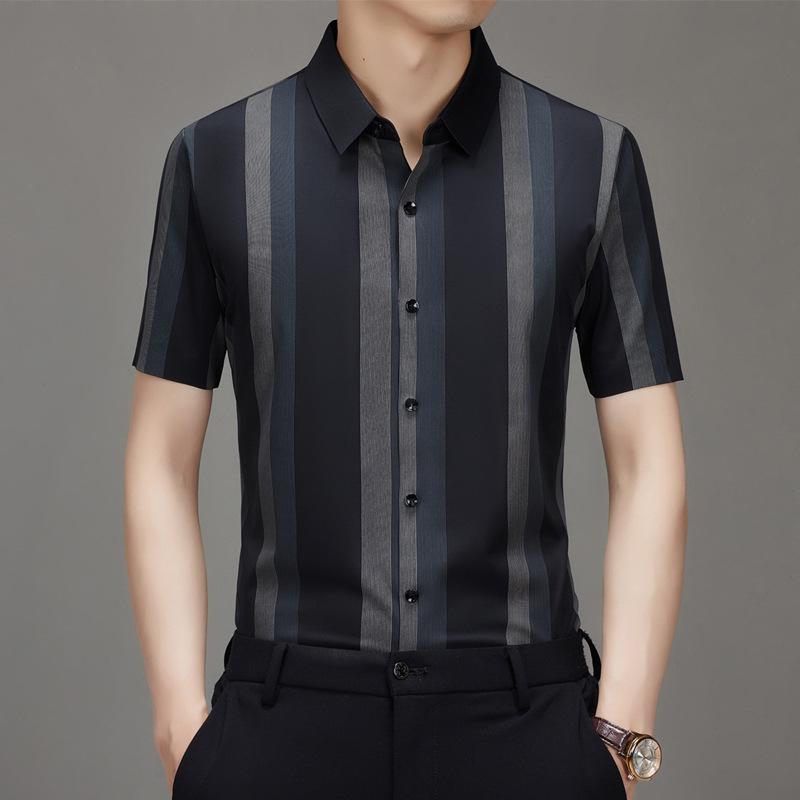 Men's Striped Shirt Short Sleeve Men's Spring Summer Men's Dad Clothes
