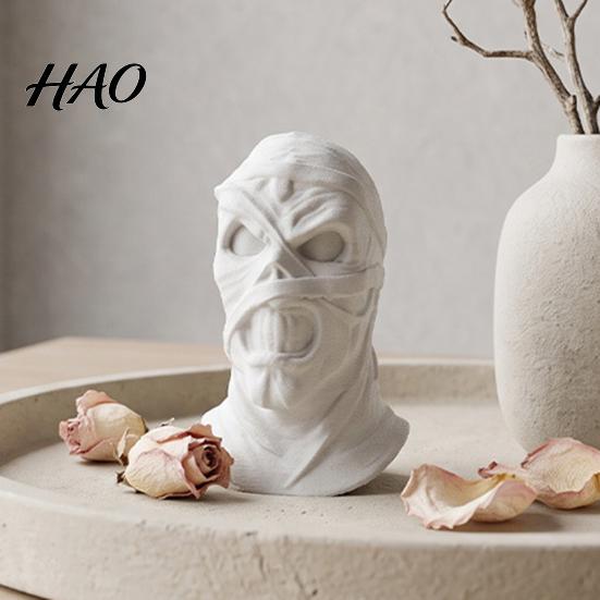 Unpainted Mummy Craft 3D Printed Figurine, Spooky Evil Head Statue, Halloween Dark Style Desktop Decor Ornament for Home, Living Room, Office