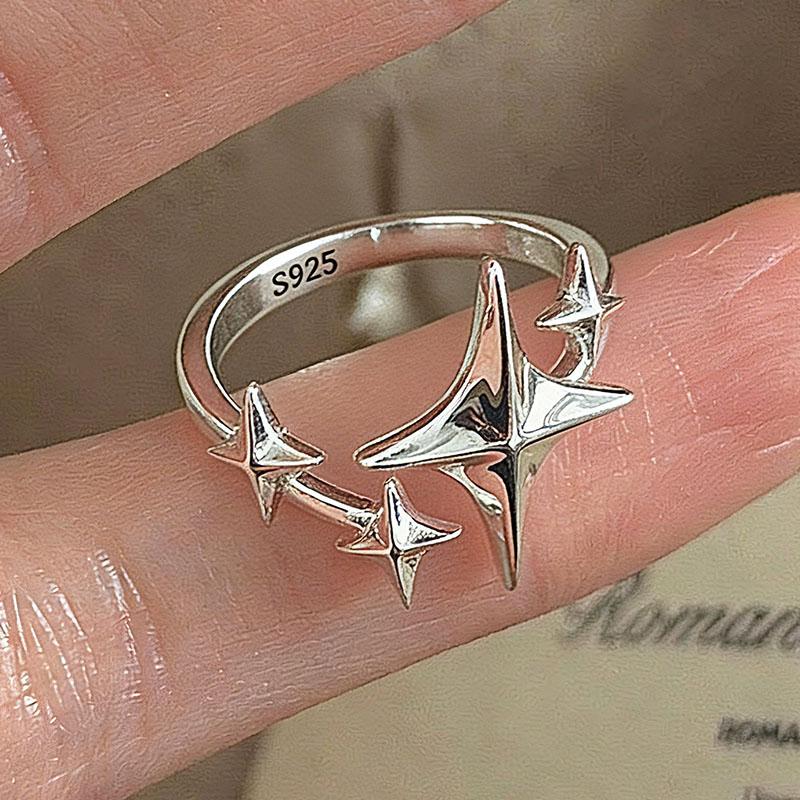 BF CLUB 925 Rings for Women Simple Geometric Handmade Irregular Retro Vintage Stars Ring Allergy For Birthday Gift