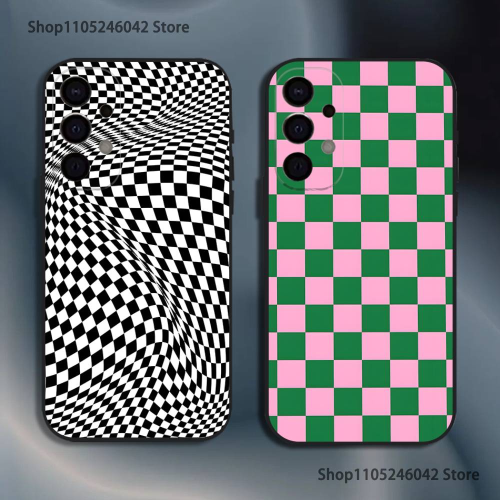 Противоударный чехол для телефона с клетчатым рисунком для Samsung S26, S25, S24, S21, S22, S23, S30, Ultra, S20, Plus, Fe, Lite, 5G Черная крышка