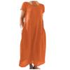 O Neck Sleeveless Loose Cotton Linen Pocket Long Dress Solid Color Women