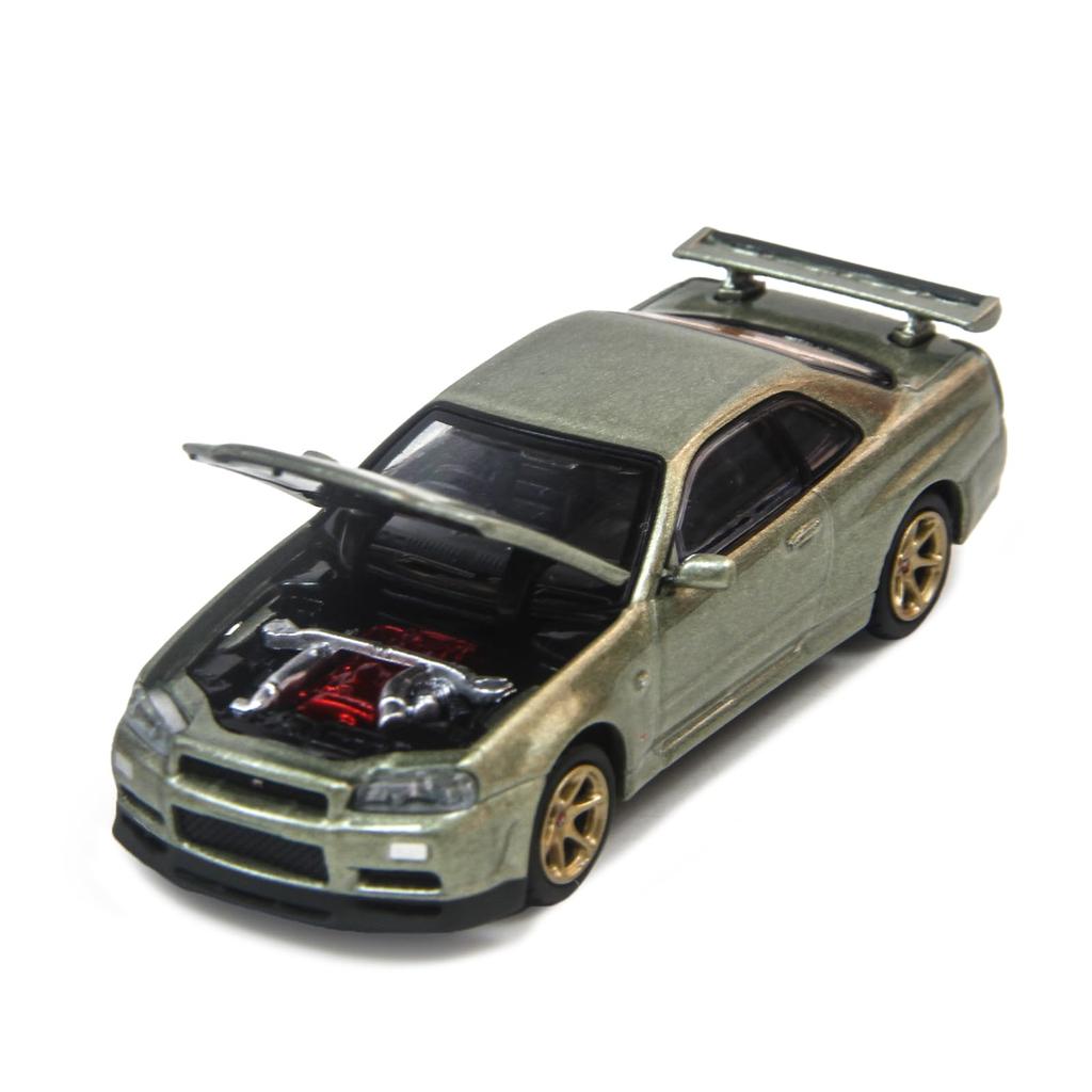 PAUDI MODEL Scale Diecast Model Car R34 Skyline 2000 Nissan V Spec II 1/64 GT-R (Green)