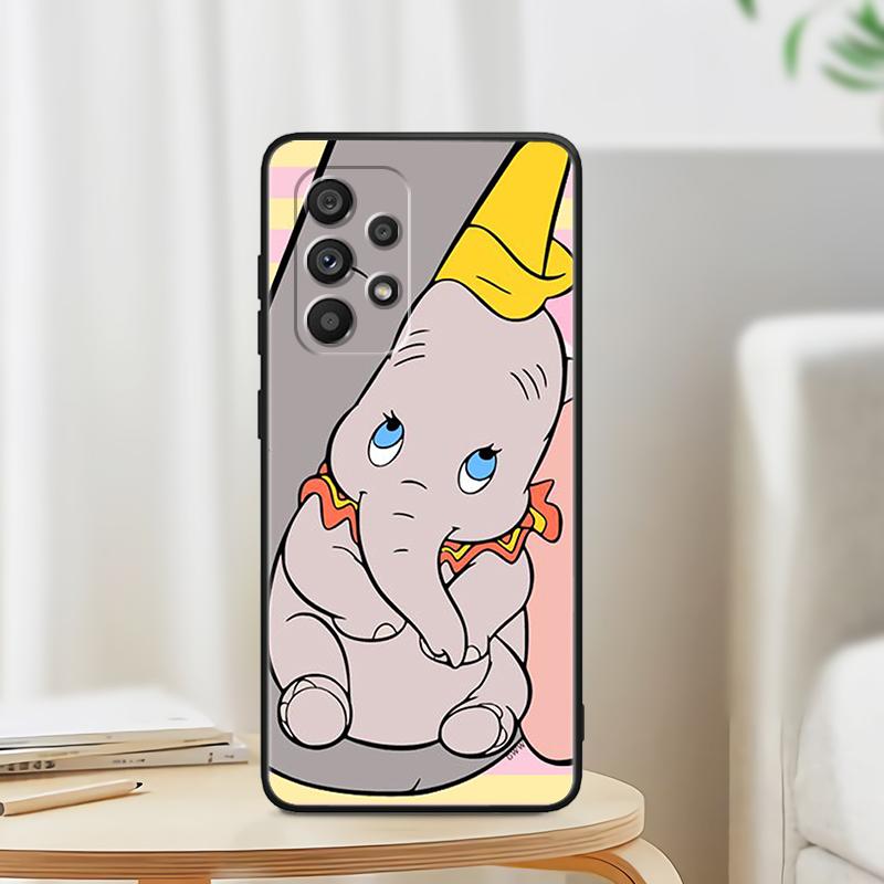 Cute Dumbo Cartoon For Samsung A53 A52 A33 A32 A51 A71 A21S A13 A73 A50 A22 A23 A03 A72 A54 A12 5G Black TPU Phone Case
