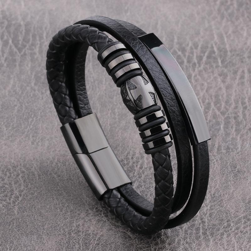 Кожаный браслет из нержавеющей стали для мужчин, ювелирные браслеты, подарок для мальчиков