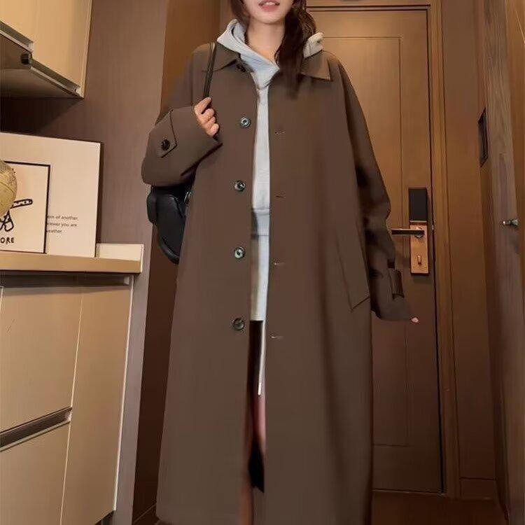 Женский ветрозащитный плащ petite средней длины в японском стиле с воротником-куклой, свободный крой - Весна 2025