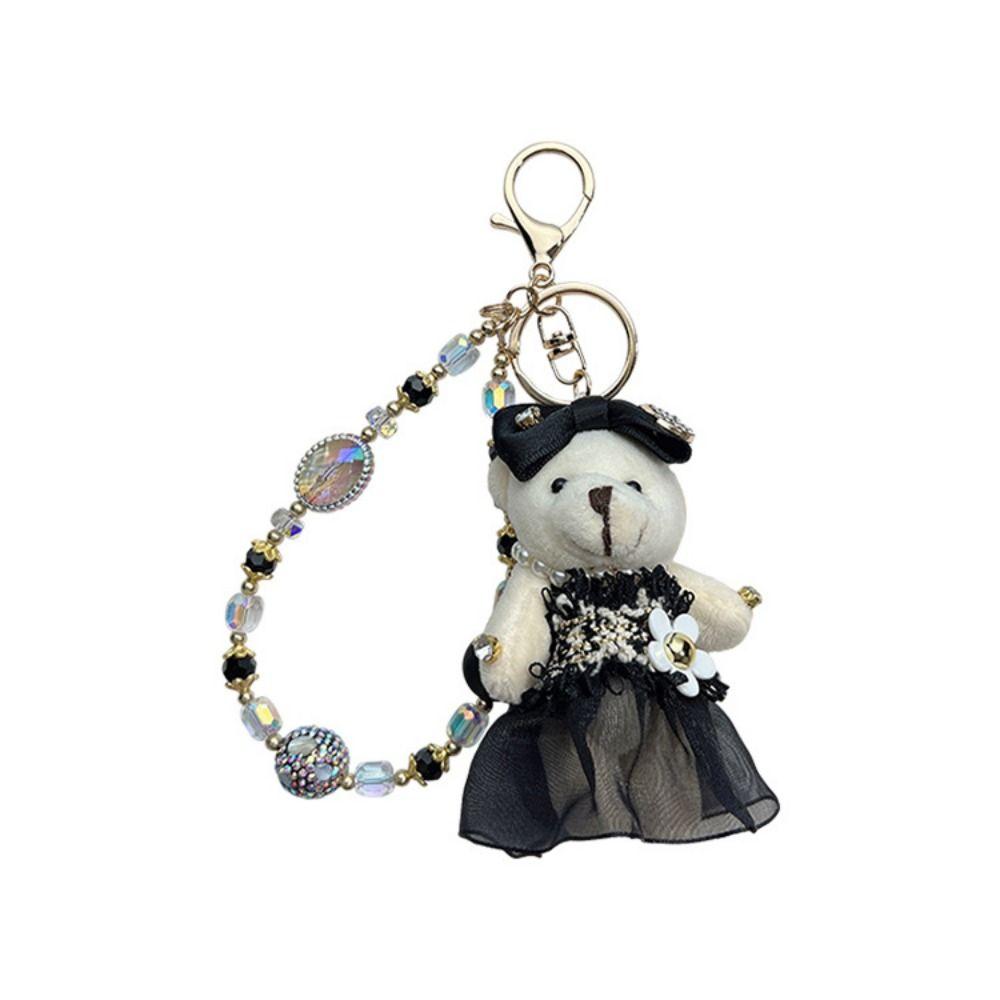 Crystal Bead String Stuffed Doll Pendant Lovely Car Key Ring Little Bear Keychain Female
