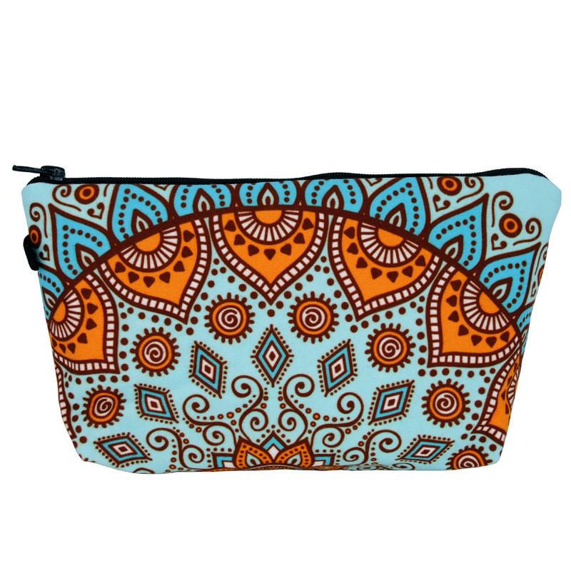 Trendy Vintage Mandala Flower Makeup Bag Handbag For Travel Polyester Lining Various Color Options