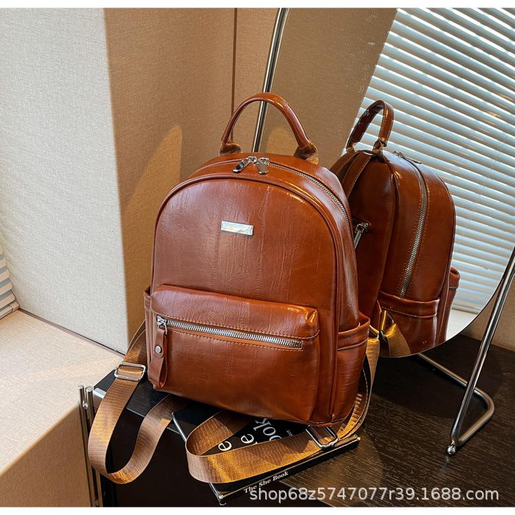 Backpack Women's 2025 New Fashionable Simple Large-capacity Solid Color Trendy Bag Korean Version of High-quality Foreign Style Handbag