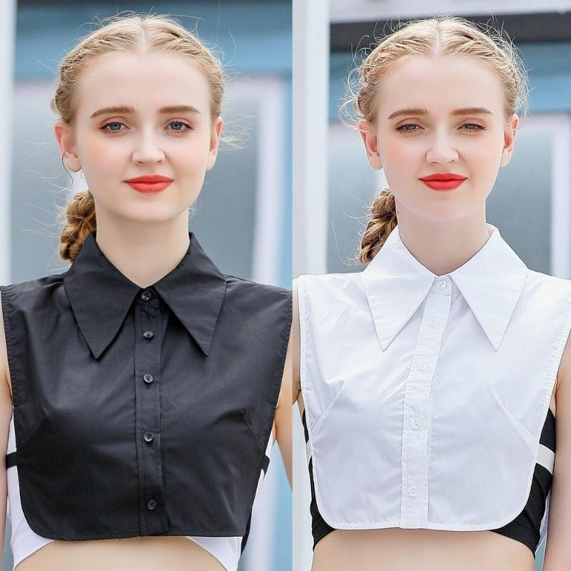 Женская хлопковая рубашка с искусственным воротником, съемные черные белые воротники, модная однотонная блузка с искусственным воротником, унисекс, аксессуары для одежды