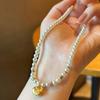Ancient Sand Gold Lucky Bag Glass Pearl Collarbone Chain New Chinese Retro National Style Necklace Women'S Fashion Imitation Pearl Neck Chain