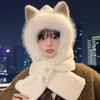 Hat and Scarf Integrated Women's Winter Versatile Cute Plush Hat Warm Plush Thickened Antifreeze and Windproof Hooded Scarf