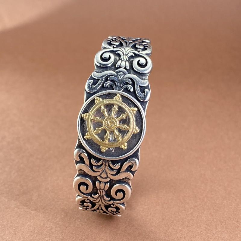 Новый ретро браслет с цветком танской травы, колесом и рулем, с открытым ртом, мужской, большой, модный