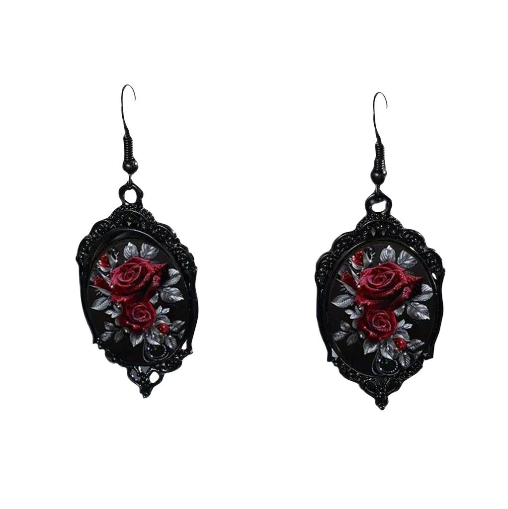 Серьги в готическом стиле, Серьги-розы, Элегантные аксессуары, Подвески для ушей, 1 пара черных подвесок-роз, Готические серьги из сплава