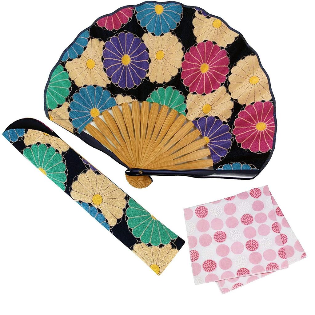 Osaka Choseido fan ladies womens stylish business pouch case handkerchief set large chrysanthemum
