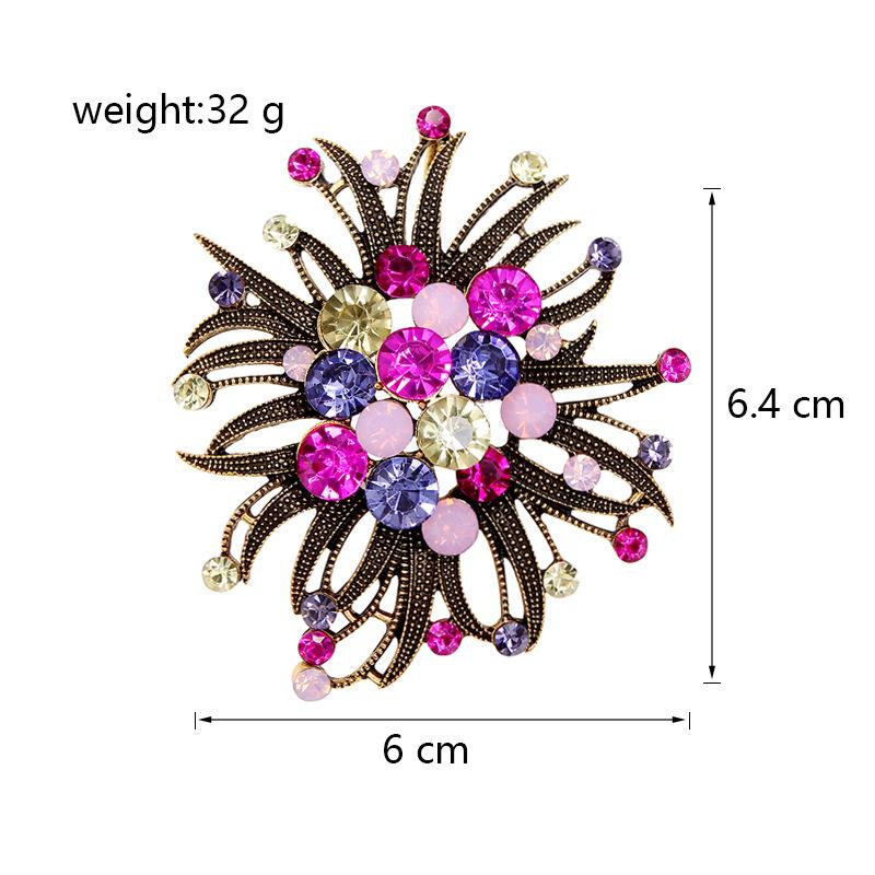 Female Fashion Vintage Rainbow Crystal Sunflower Brooches For Women Luxury Yellow Gold Color Alloy Plant Brooch Safety Pins