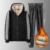 Three-bar Plus Velvet Thickened Winter Lamb Velvet New Men's Sweatshirt Two-piece Warm Cardigan Sports Suit Men
