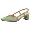 French Thick Heel Rear Empty Single Shoes Bag Head Sandals Women's 2025 New Summer Green Rear Strap Square Head High Heels
