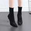 Fashion Black Footwear Shoes for Women High Heels Pointed Toe Ladies Boots Elegant Heeled Mid Calf Half Trend 2024 Winter Novelty Goth