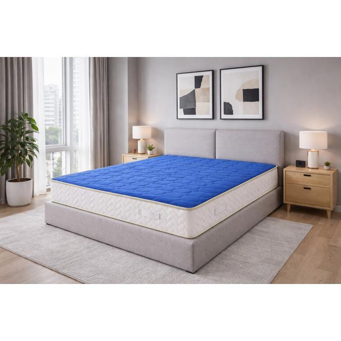 Matelas 90x200 20 cm Nuit Calme Bleu - Mousse 35 kg/m³, soutien souple, 2 faces, tissu stretch