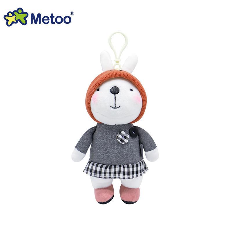 Charming Metoo Rabbit Keychain Plush Toy With Ultra-soft Crystal Plush In Gray Overalls