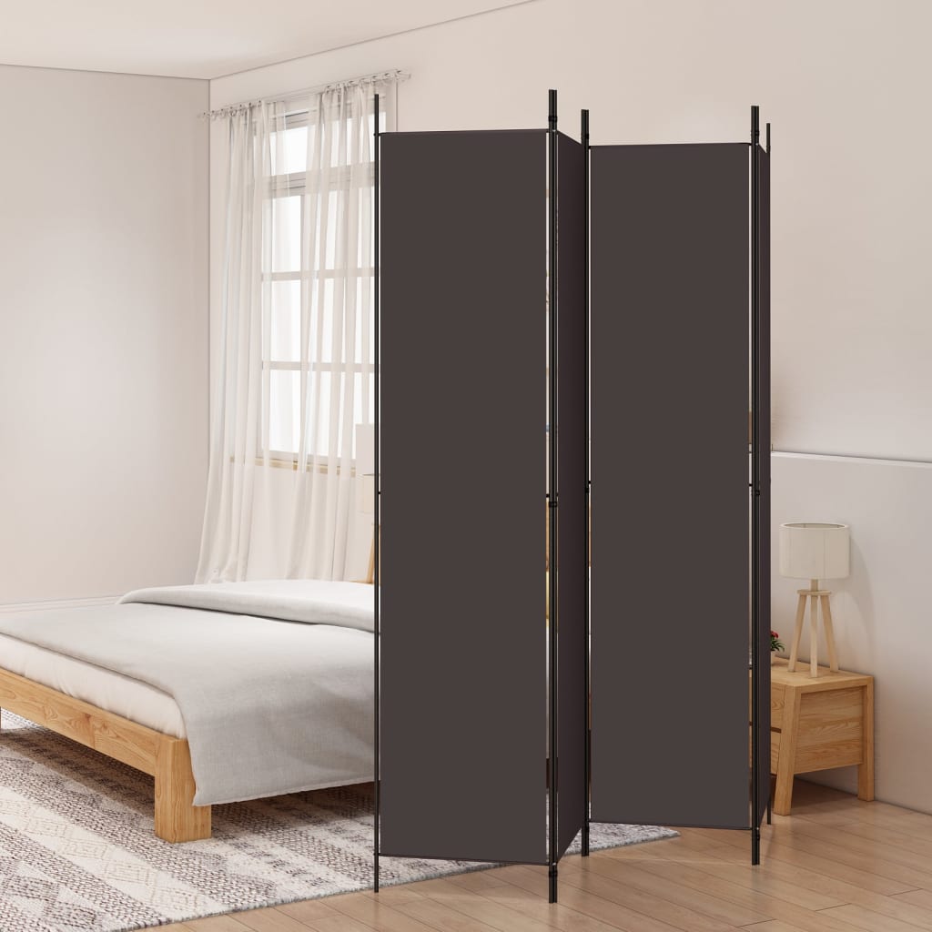 4 Piece Brown Folding Screen 200 x 220 cm Fabric