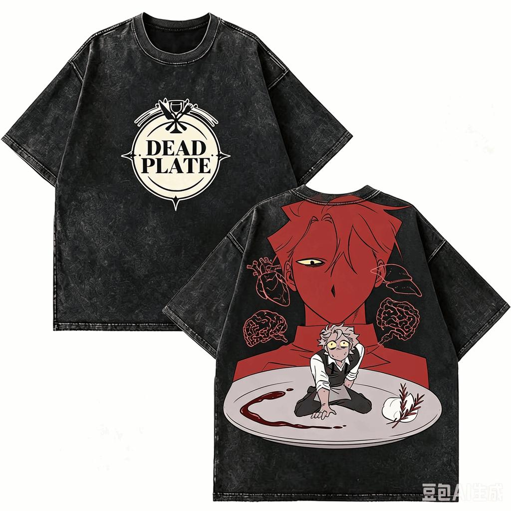 Dead Plate Washed T-shirt Oversized Unisex Printed Print Tshirts for Men Women Fashion Vintage Loose Streetwear hot product soft
