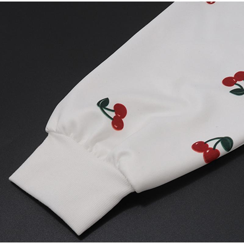 Женская модная белая толстовка с капюшоном с принтом вишни 2025 года, весна, женская свободная уличная толстовка с длинным рукавом и капюшоном на молнии