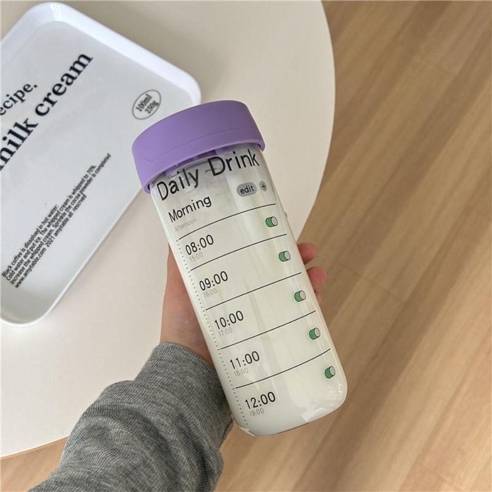 Alarm Clock Sports Water Bottle Large Capacity Outdoor Glass Straw Cup  Primary School Students