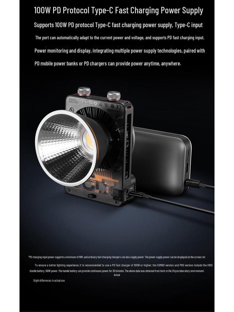 ZHIYUN X100 Портативный заполняющий свет COB мощностью 100 Вт для фотосъемки и прямых трансляций