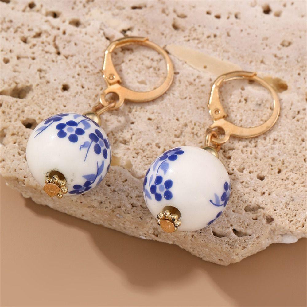Ceramics Blue and White Porcelain Earrings Bohemia Earrings Flower Beaded Earring  Birthday Gift