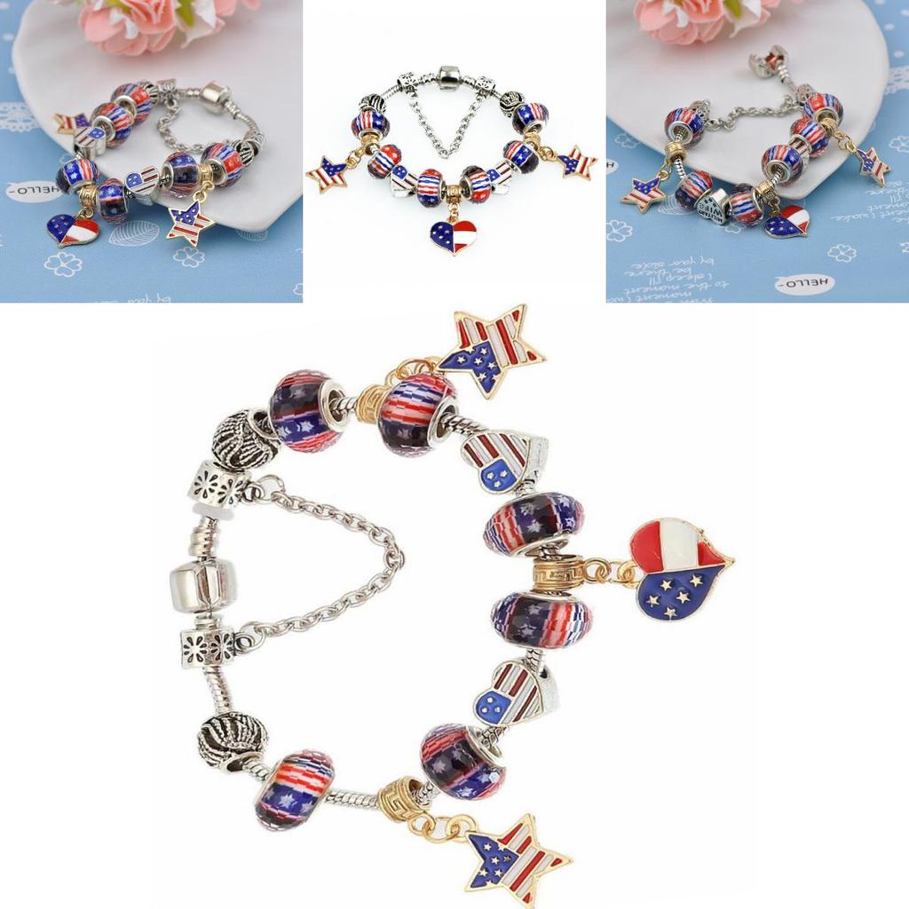 Стильные браслеты из цинкового сплава с бусинами в виде американского флага и звезды, идеально подходящие для подарков на День независимости