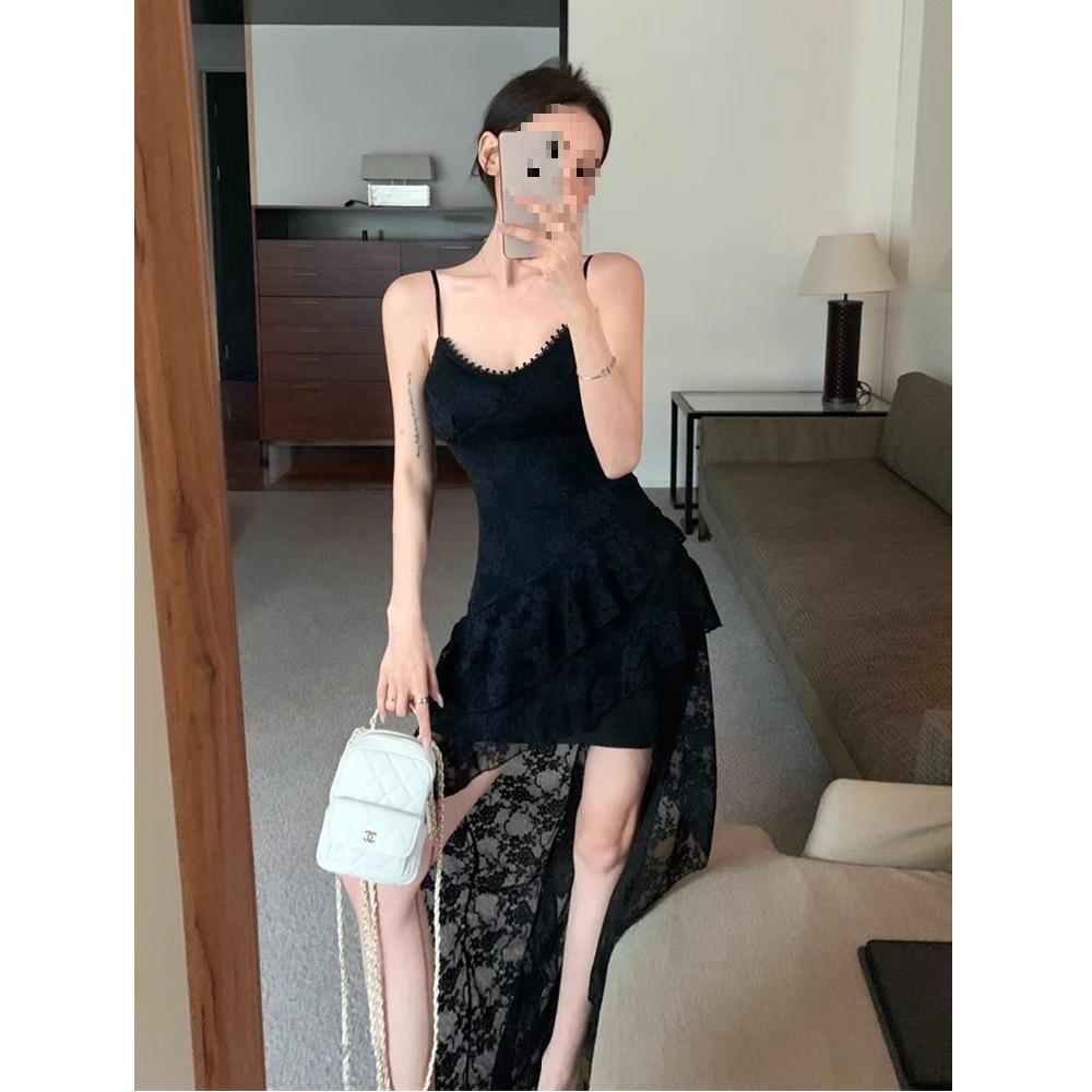 Women’s Summer Slimming Low-Cut Lace Camisole Dress - Sexy High-Waisted Irregular Long Skirt