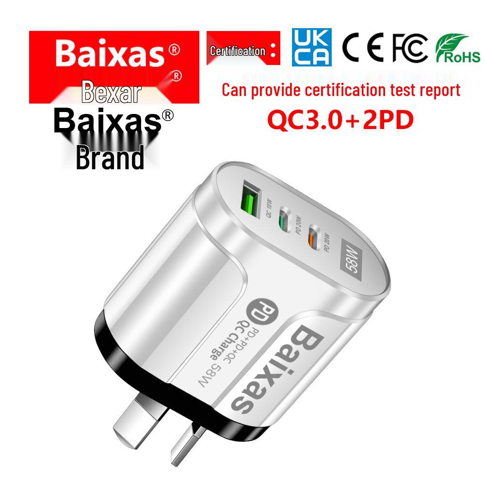 Двойное быстрое зарядное устройство 58 Вт с 2 портами PD + QC3.0 - Штекеры EU, US, UK, AU