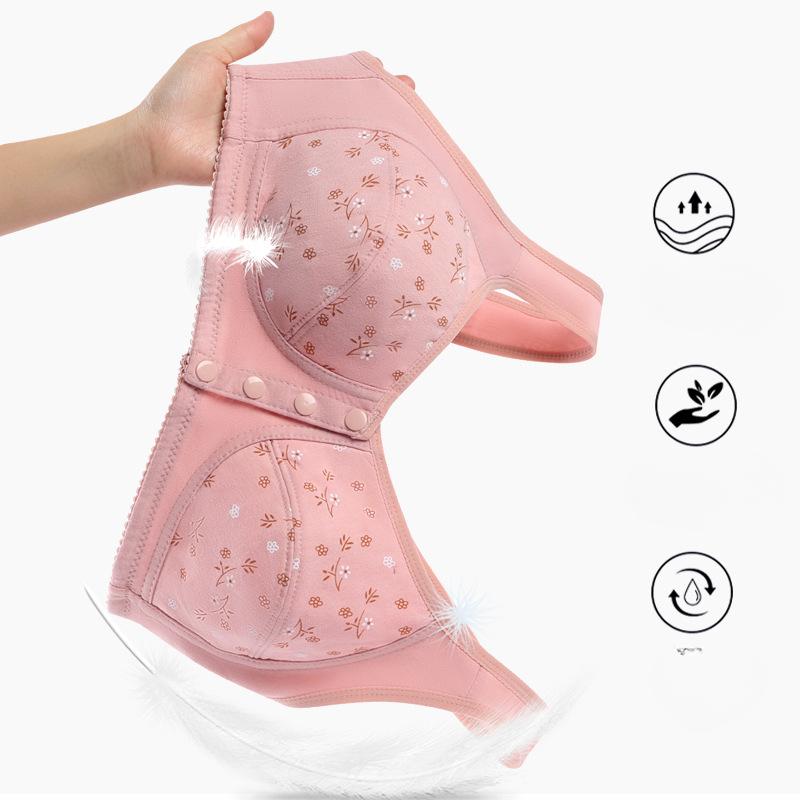 Cotton Bra Mom's Large Sports Underwear Women's Underwire Vest Style Bra Thin Soft and Comfortable Front Opening Buckle