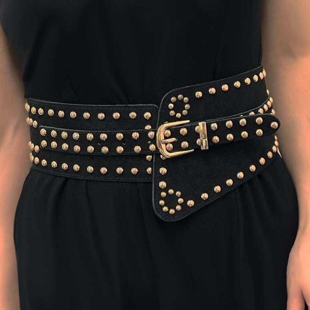 Adjustable Rivet Wide Waistbands Personalized Design Irregular Leather Belt Party