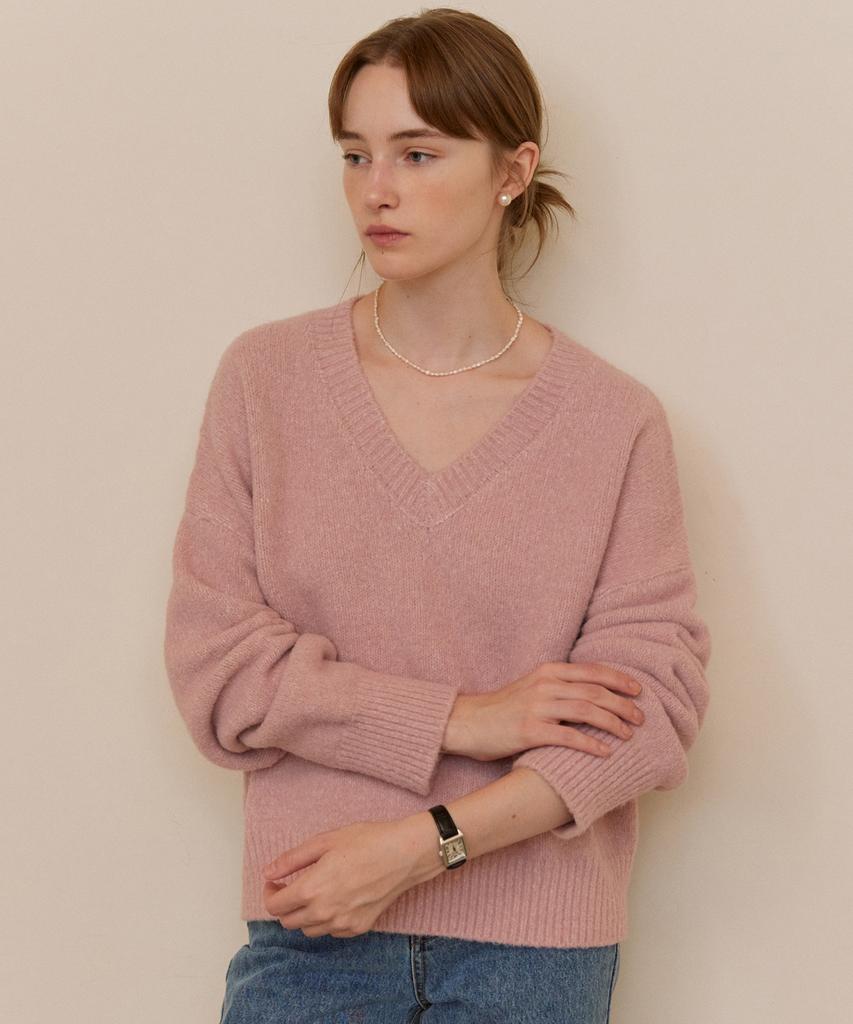 ADAUL Soft Loose V-Neck Knit - Soft Pink