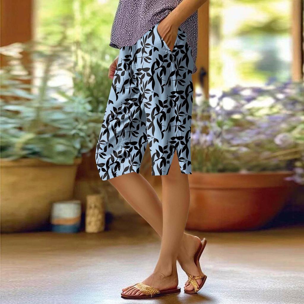 Женские брюки с принтом, модные повседневные шорты с карманами и эластичной резинкой на талии